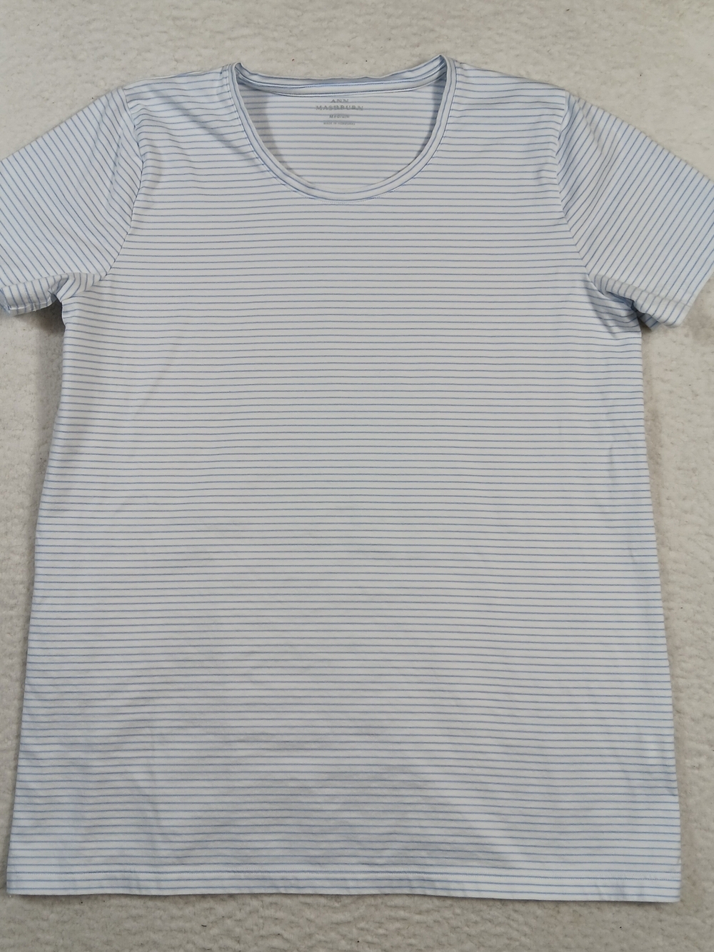 Ann Mashburn Shirt Womens Medium Short Sleeve Striped Tee Crew Neck Nautical